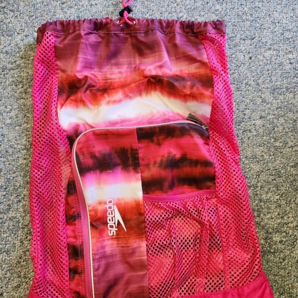 Speedo Mesh Drawstring Backpack Pink Swim Bag Gym Beach Sackpack